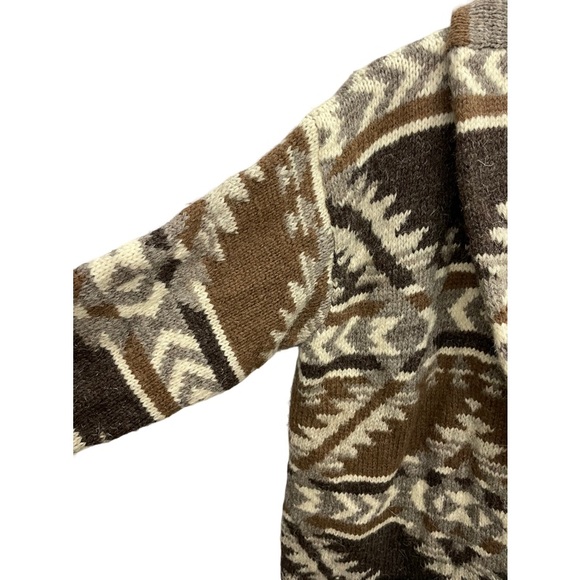 Ralph Lauren Hand Knit 100% Wool Aztec Southwestern open front sweater pockets - Picture 4 of 6
